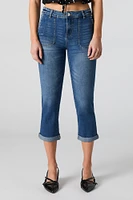 Stretch Rolled Hem Denim Capri
