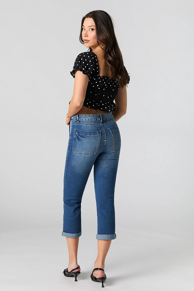Capri en denim extensible à ourlet roul