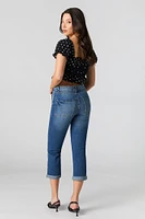 Stretch Rolled Hem Denim Capri