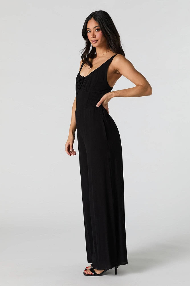 Smocked Waist Wide Leg Jumpsuit