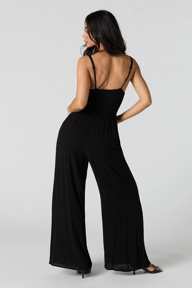 Smocked Waist Wide Leg Jumpsuit