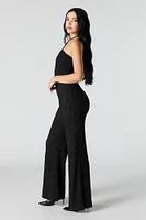 Textured Halter Wide Leg Jumpsuit