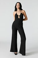 Textured Halter Wide Leg Jumpsuit