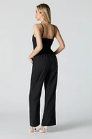 Button Front Belted Wide Leg Jumpsuit