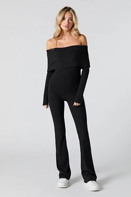 Ribbed Off Shoulder Long Sleeve Jumpsuit