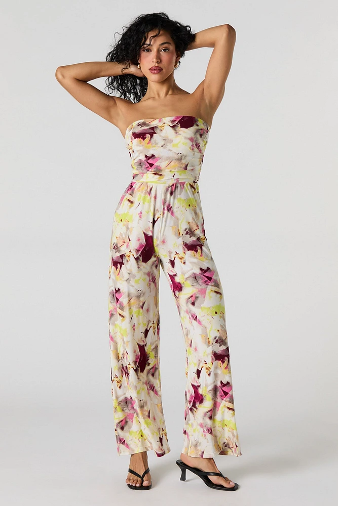 Floral Strapless Wide Leg Jumpsuit