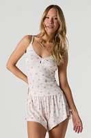 Floral Pointelle Knit Tank & Short 2 Piece Pajama Set