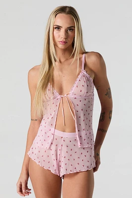 Mesh Flyaway Tank & Shortie 2 Piece Lingerie Pajama Set