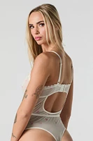 Printed Mesh Corset Lingerie Bodysuit