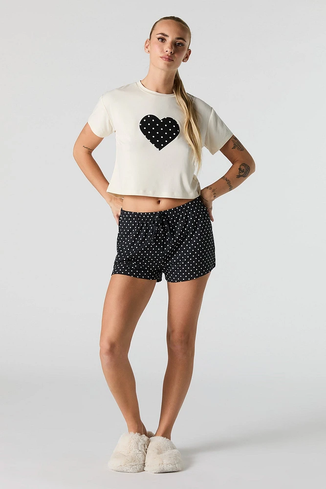 Soft Graphic T-Shirt & Printed Short 2 Piece Pajama Set