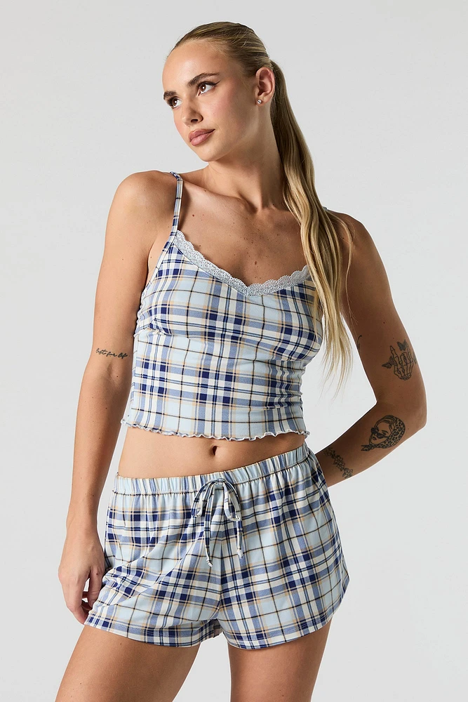 Soft Printed Lace Trim Tank & Short 2 Piece Pajama Set