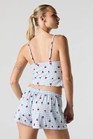 Soft Printed Lace Trim Tank & Short 2 Piece Pajama Set