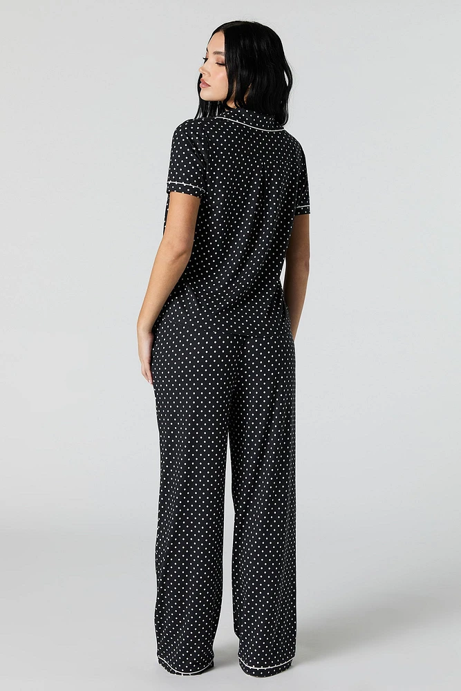 Collared Button-Up Top & Pant 2 Piece Pajama Set