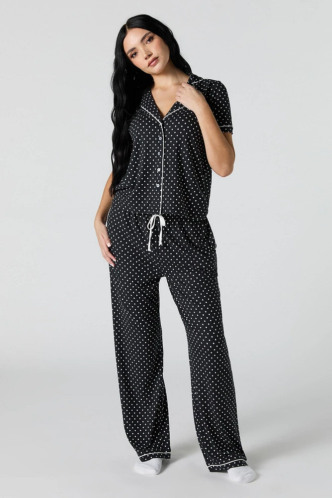 Collared Button-Up Top & Pant 2 Piece Pajama Set