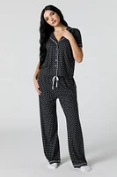 Collared Button-Up Top & Pant 2 Piece Pajama Set