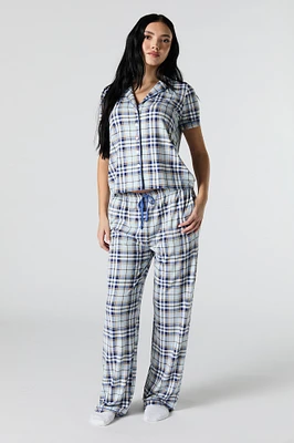 Collared Button-Up Top & Pant 2 Piece Pajama Set