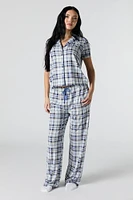 Collared Button-Up Top & Pant 2 Piece Pajama Set