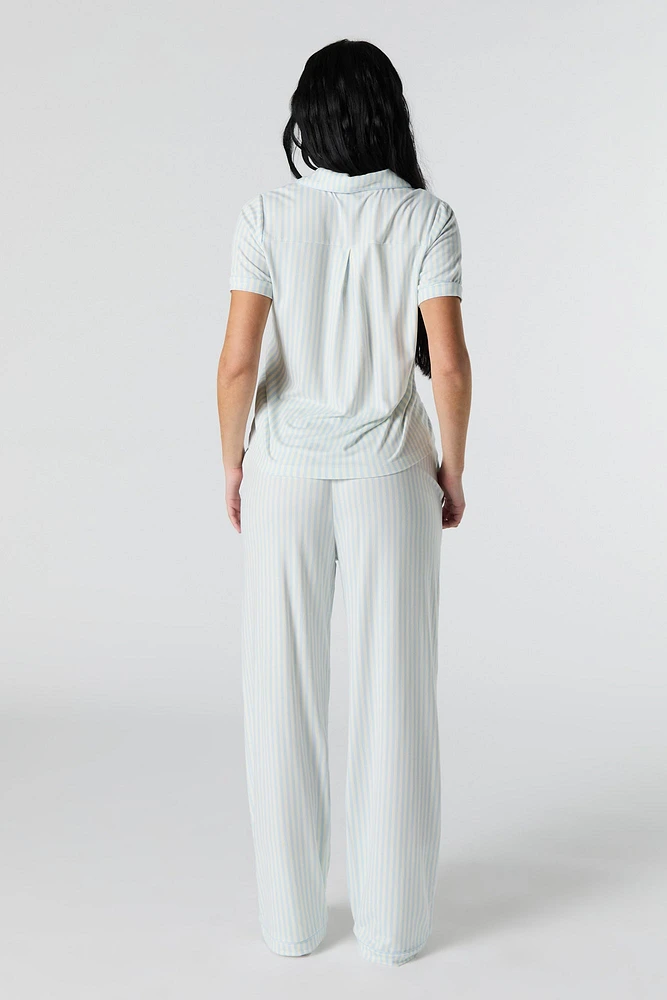 Ensemble-pyjama deux pièces haut boutonné avec col et pantalon