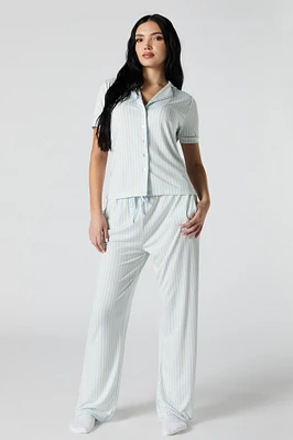 Ensemble-pyjama deux pièces haut boutonné avec col et pantalon
