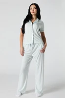 Ensemble-pyjama deux pièces haut boutonné avec col et pantalon