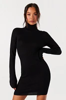 Ribbed Knit Turtleneck Sweater Dress