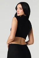 Textured Knit Semi Sheer Crop Top