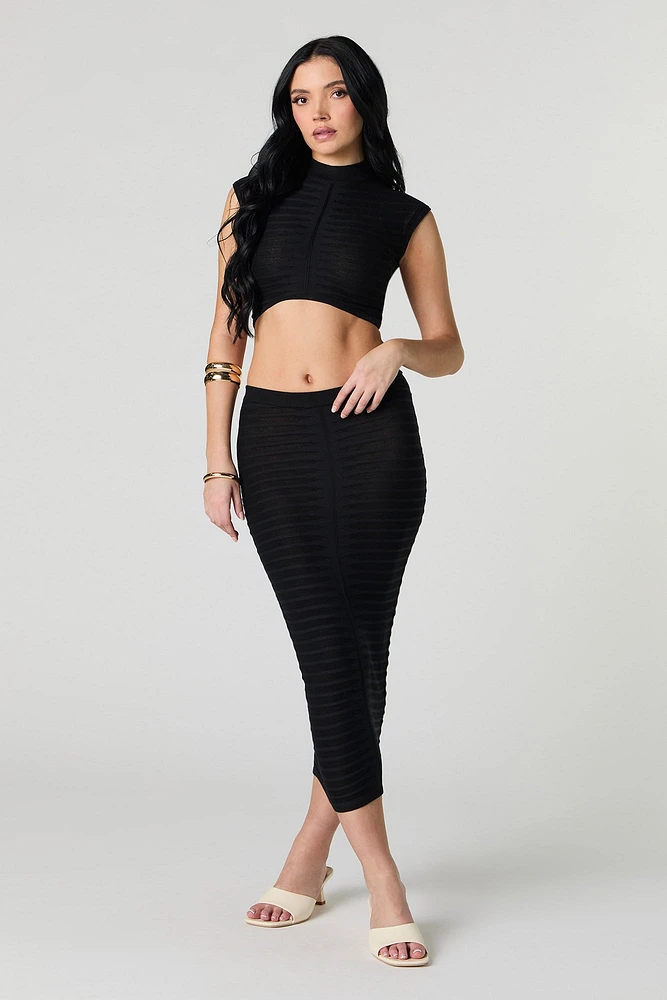 Textured Knit Semi Sheer Crop Top