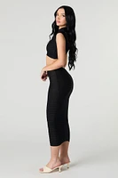 Textured Knit Semi Sheer Midi Skirt