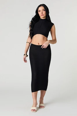 Textured Knit Semi Sheer Midi Skirt
