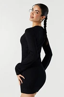 Ribbed Knit V-Neck Sweater Dress