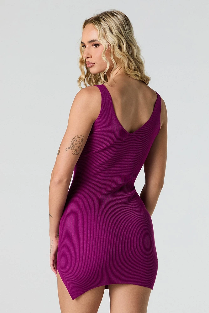 V-Neck Bodycon Mini Sweater Dress