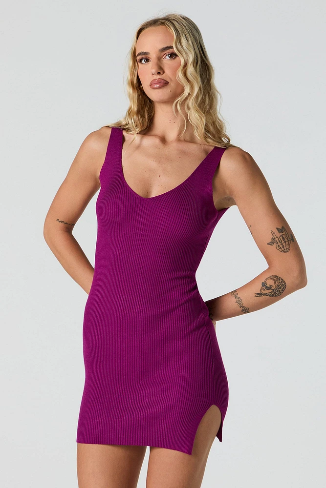 V-Neck Bodycon Mini Sweater Dress