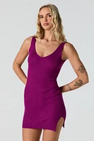 V-Neck Bodycon Mini Sweater Dress