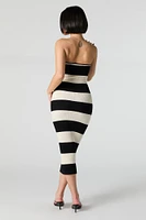 Striped Ribbed Knit Strapless Midi Dress