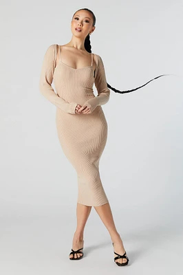 Ribbed Bodycon Midi Dress and Cardigan