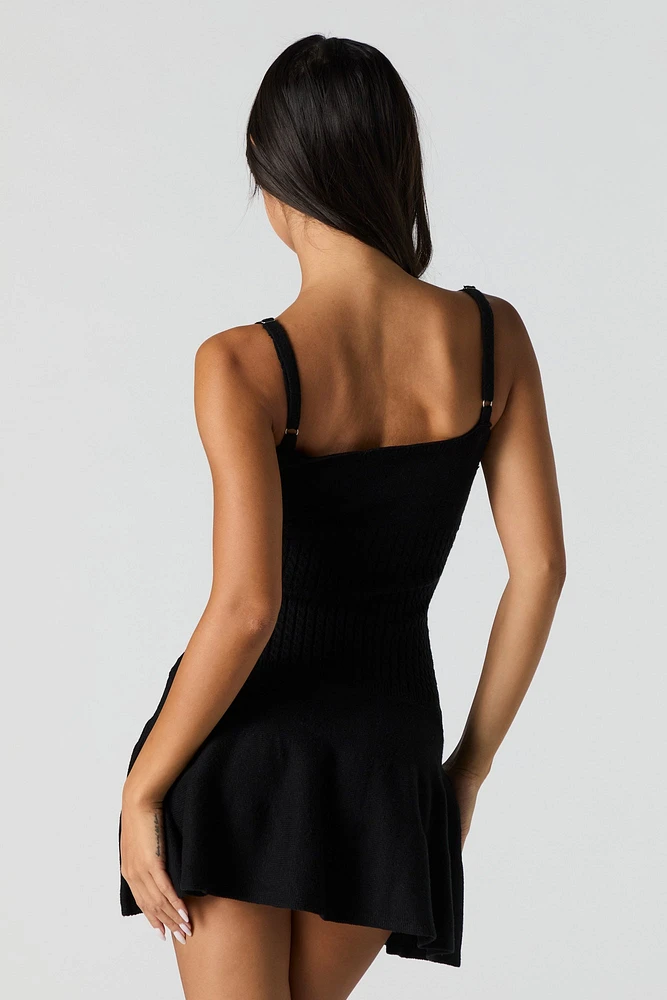 Cable Knit V-Neck Mini Sweater Dress