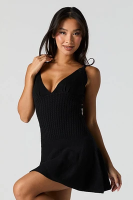 Cable Knit V-Neck Mini Sweater Dress
