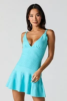 Cable Knit V-Neck Mini Sweater Dress