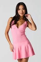 Cable Knit V-Neck Mini Sweater Dress
