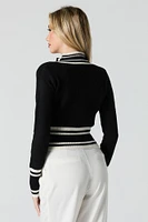 Contrast Striped Knit Zip-Up Sweater