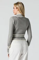 Contrast Striped Knit Zip-Up Sweater