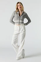 Contrast Striped Knit Zip-Up Sweater