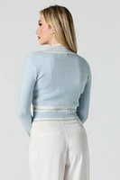 Contrast Striped Knit Zip-Up Sweater