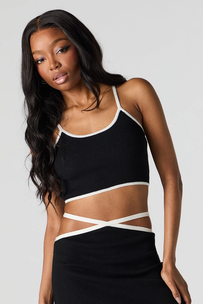 Ribbed Knit Contrast Cropped Tank
