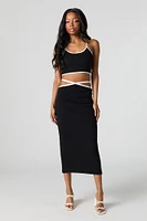 Ribbed Knit Strappy Waist Midi Skirt