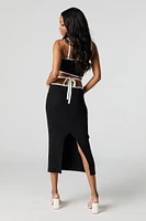Ribbed Knit Strappy Waist Midi Skirt