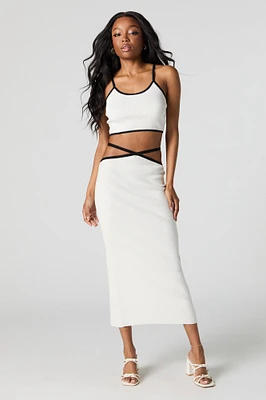 Jupe midi en tricot côtelé avec brides