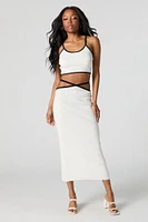 Jupe midi en tricot côtelé avec brides