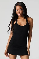 Ribbed Knit Mini Halter Dress