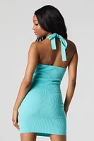 Ribbed Knit Mini Halter Dress